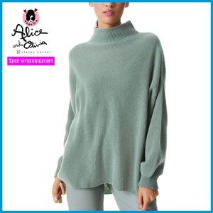Alice + Olivia Caprice Oversized Cashmere Sage Green Turtleneck Sweater